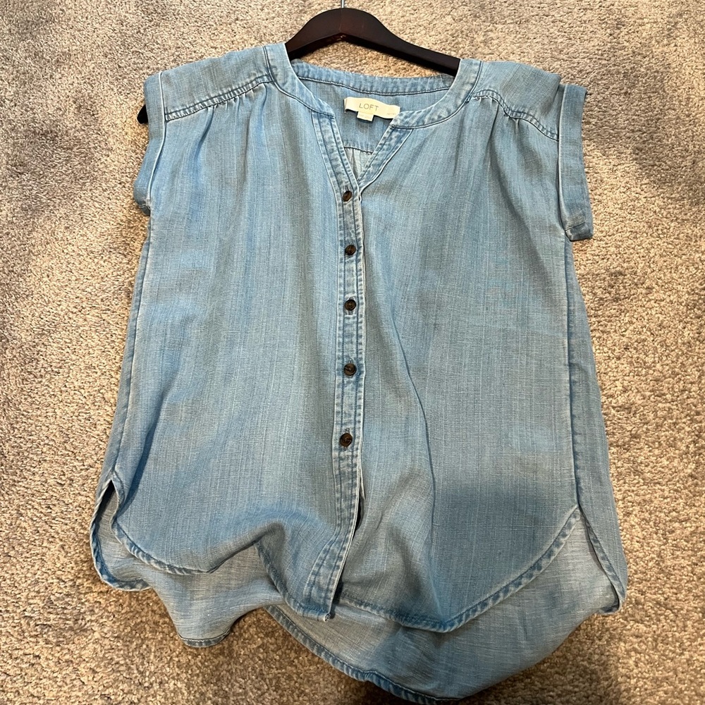 Nwot Loft Chambray Button Down Top - image 1